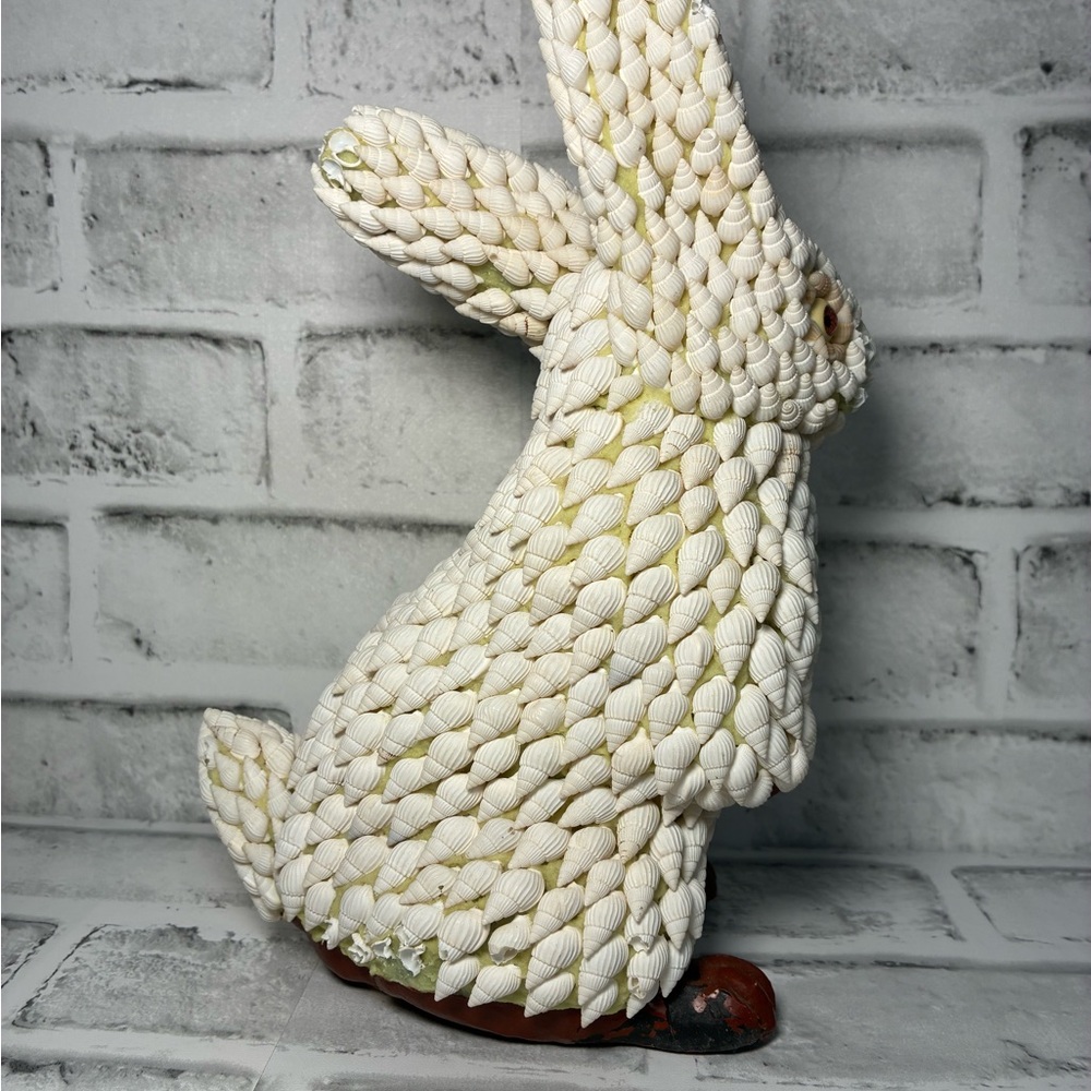 White and Brown Sea Shell-Covered Rabbit Sculpture - Picture 3 of 7
